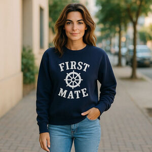 Vintage Russell First Mate Nautical Navy Blue Sweatshirt Made in USA Size Small